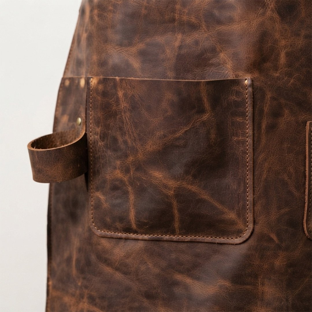 leather apron with hanging pockets