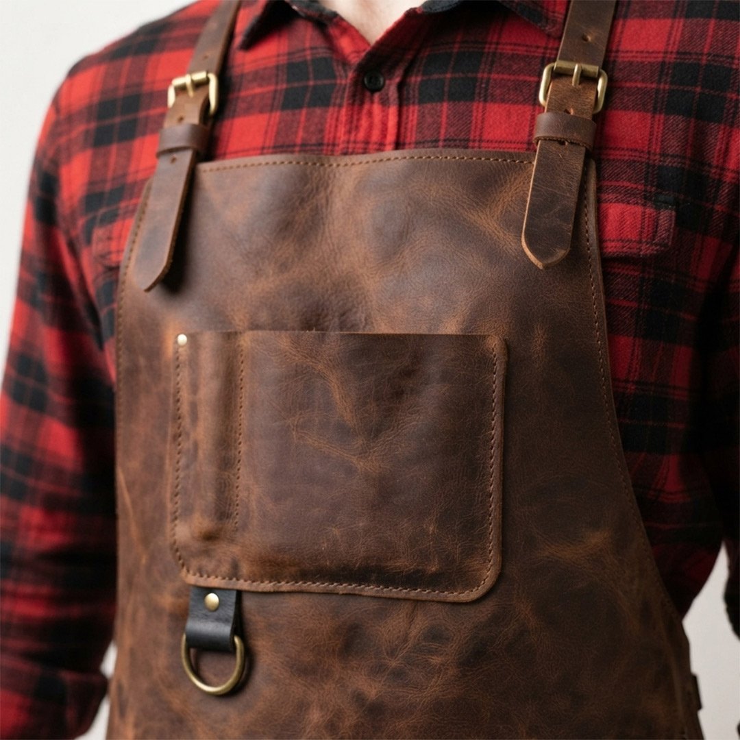front view of leather work aprons